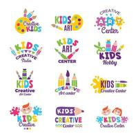 logo de niños creativos pintura artesanal clase de creatividad colección de emblemas de identidad para niños