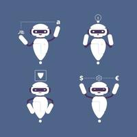 Chatbot robot online mascot cute character walking standing talking funny poses chatbot service bot speech support robotic ai illustration vector