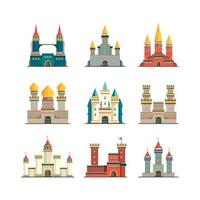 Medieval buildings kingdom ancient construction castles houses rock walls wellness well construction illustration castle citadel building medieval collection vector