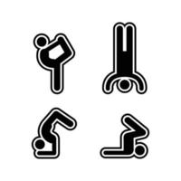 personajes de yoga simple estilizado personas siluetas posturas de yoga parada de manos estiramiento vector simbolos de ejercicio