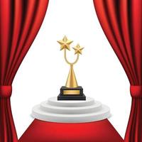fondo de premio trofeo de oro podio blanco alfombra roja cortinas realista galardonado telón de fondo vip celebridad evento triunfo éxito ilustración
