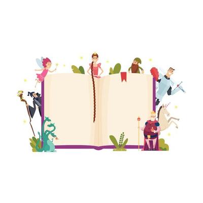 Fairy tale frame decorative background with fantasy characters book cartoon style template