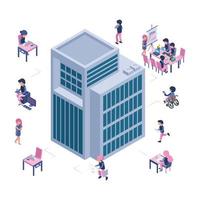 Modern business office isometric building business people vector