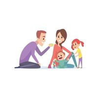 Family time cute cartoon parents children happy girl baby mother father vector