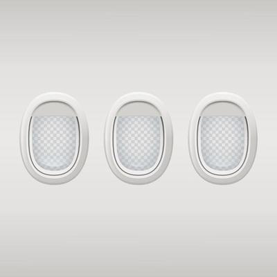 Airplane windows inside realistic plane windows template portholes grey background with transparent elements