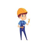 Kids builders childrens job helmet little constructors characters illustration worker builder uniform professional job