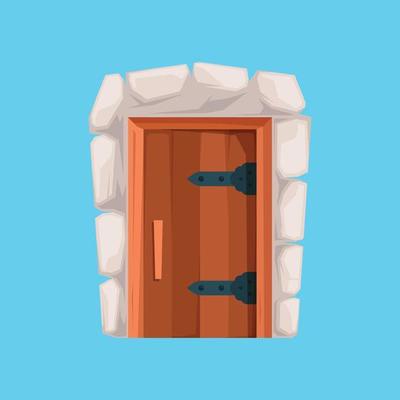 Medieval doors ancient wooden steel doors old building wall mysterious portal gates flat style medieval wooden door ancient gate castle illustration