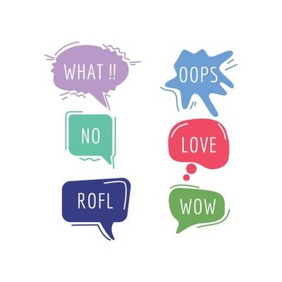 Communication tags-cartoon speech bubbles with humor phrase text sound handdrawn