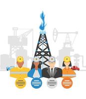 fracking oil tower rig industry and workers characters vector