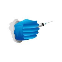 world vaccine covid 19 hand with glove holds syringe vector