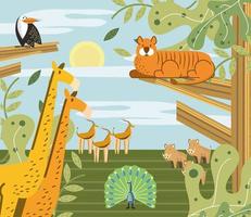 jungle animals in savanna nature landscape cartoon vector