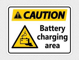 Caution battery charging area Sign on transparent background vector