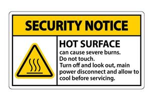 Security Notice Hot surface sign on white background vector