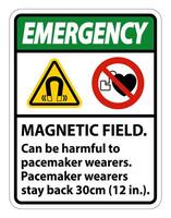 Emergency Magnetic field can be harmful to pacemaker wearers.pacemaker wearers.stay back 30cm vector