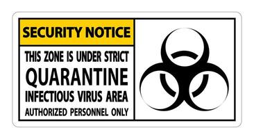 Security Notice Quarantine Infectious Virus Area Sign Isolate On White Background,Vector Illustration EPS.10 vector