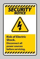Security notice Risk of electric shock Symbol Sign Isolate on White Background vector