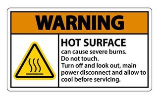 Warning Hot surface sign on white background vector