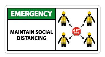 Emergency Maintain social distancing, stay 6ft apart sign,coronavirus COVID-19 Sign Isolate On White Background,Vector Illustration EPS.10 vector