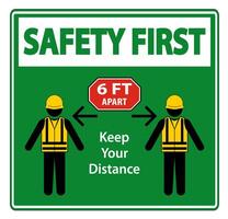 Safety First Social Distancing Construction Sign Isolate On White Background,Vector Illustration EPS.10 vector