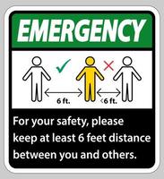 emergencia mantenga una distancia de 6 pies; por su seguridad, mantenga una distancia de al menos 6 pies entre usted y los demás. vector