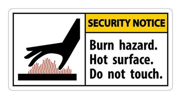 Security Notice Burn hazard,Hot surface,Do not touch Symbol Sign Isolate on White Background,Vector Illustration vector