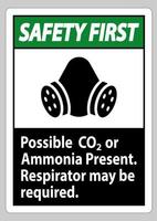 Safety First PPE Sign Possible Co2 Or Ammonia Present, Respirator May Be Required vector