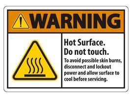 Hot Surface, Do Not Touch, To Avoid Possible Skin Burns, Disconnect And Lockout Power And Allow Surface To Cool Before Servicing Symbol Sign Isolate On White Background,Vector Illustration vector