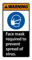 Warning Face mask required to prevent spread of virus sign on white background vector