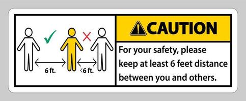 Caution Keep 6 Feet Distance,For your safety,please keep at least 6 feet distance between you and others. vector