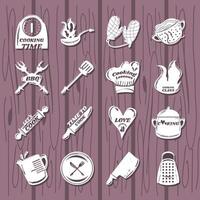 set with cooking icons such as spatula fork spoon knife grater pot pitcher vector