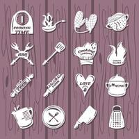 set with cooking icons such as spatula fork spoon knife grater pot pitcher vector