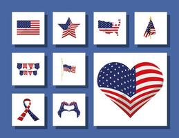 american flags set vector