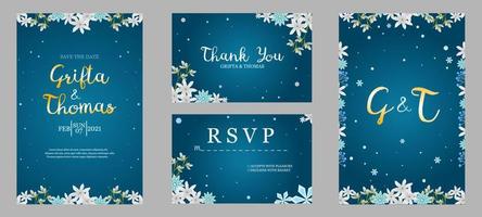 Floral Winter Wedding Invitation Template Set vector