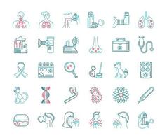 asthma linear icons vector