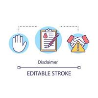 Disclaimer concept icon. Dangerous collaboration. Participation in dubious enterprise. Resignation letter idea thin line illustration. Vector isolated outline drawing. Editable stroke