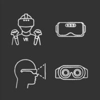 Virtual reality chalk icons set vector