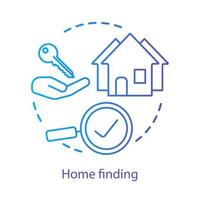 Property purchase finding concept icon. Relocating services, new dwelling place choice idea thin line illustration. Finding house, renting apartment. Vector isolated outline drawing. Editable stroke