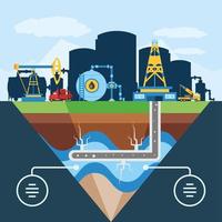 fracking schematic diagram of hydraulic well for oil reservoir vector