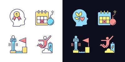 Motivation to win light and dark theme RGB color icons set vector