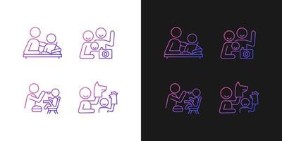 Effective parenting style gradient icons set for dark and light mode vector