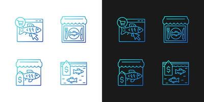 Seafood product selling gradient icons set for dark and light mode vector