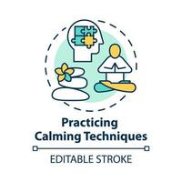 Practicing calming techniques concept icon. Relaxation and mental exercises. Meditation and yoga for reducing stress idea thin line illustration. Vector isolated outline drawing. Editable stroke