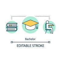 Bachelor concept icon. Student of university. College education. Academic knowledge in lectures, from textbook. Undergrad idea thin line illustration. Vector isolated outline drawing. Editable stroke