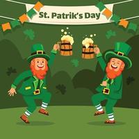 Leprechaun Lifting Beer Mugs On Party vector