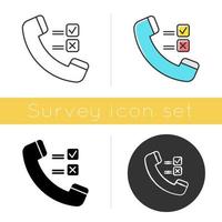 Telephone survey icon. Social research. Opinion poll. Consumer, customer satisfaction. Feedback. Evaluation. Data collection. Glyph design, linear, chalk and color styles. Isolated vector illustration