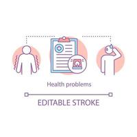 Health problems concept icon. Medical treatment idea thin line illustration. Emergency. Healthcare. Medical examination. High temperature. Headache. Vector isolated outline drawing. Editable stroke