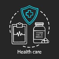 Health care chalk concept icon. Healthcare, medicine. Therapeutic services. Medical insurance, examination, treatment idea idea. Vector isolated chalkboard illustration