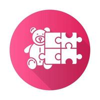 Toys and hobbies pink flat design long shadow glyph icon. Products for babies, children. Kids game. Teddy bear and puzzle. E commerce department, shopping categories. Vector silhouette illustration