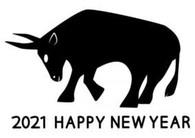 2021 New year. Ox horoscope sign. 2021 design. New year symbol. Calendar logo design. Chinese horoscope metal ox in black color. Flat minimalistic illustration isolated on white background vector