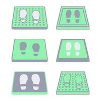 Collection of disinfectant mats. Sanitizing mats. Antibacterial entry rug in green and grey color. Disinfecting carpet for shoes. Vector illustration